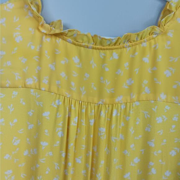EUC Hawthorn Top Size 1X Sleeveless Yellow with White Flowers Ruffle Collar - Picture 5 of 6